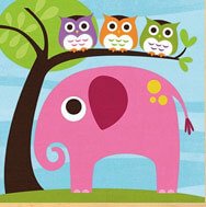 elephant with owls baby room art