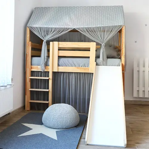 Wooden loft bed with slide