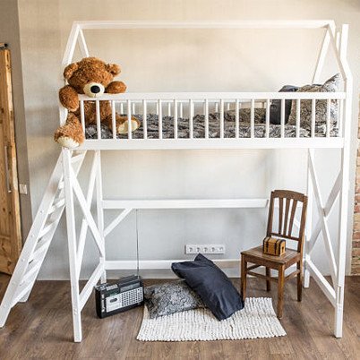 White House Loft Bed With Side Ladder