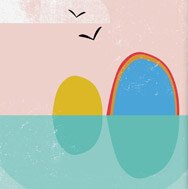 Sea With Birds Flying Modern Illustration for Kid Room