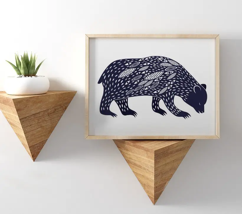 Bear with blue details modern print
