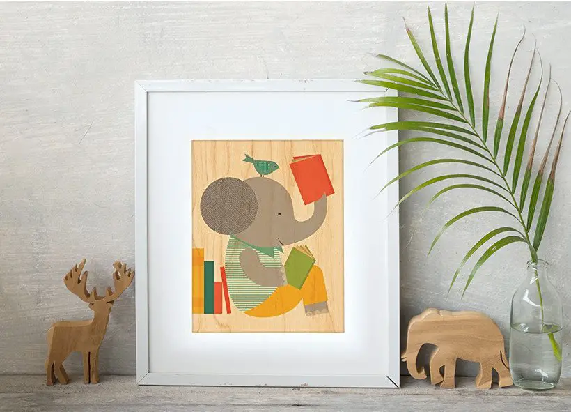 Elephant Reading a Book - Wood Patern - Modern Print
