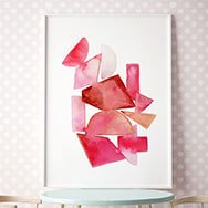 Abstract pink shapes watercolor for girl room