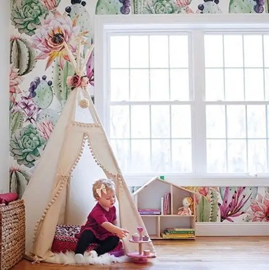 Boho decor in girl playroom