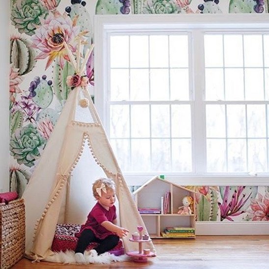 Boho decor in girl playroom