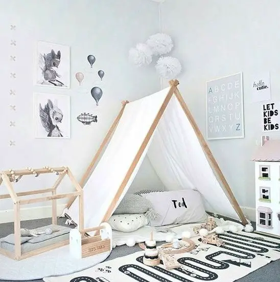 Modern decor playroom with tent