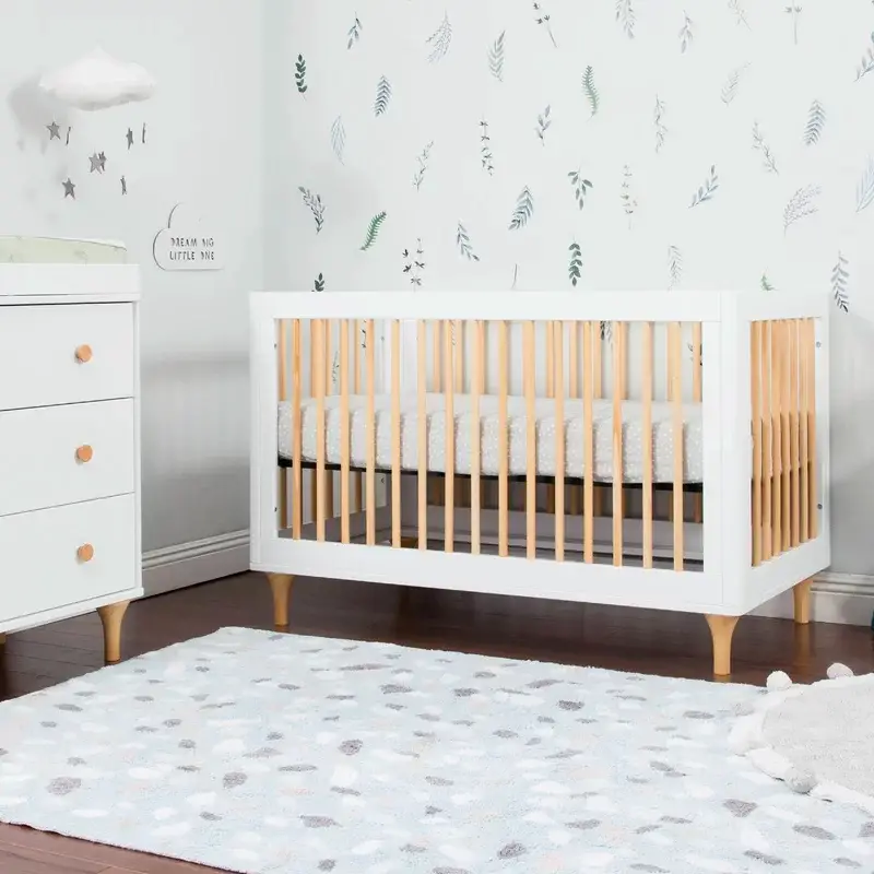 Scandinavian Convertible Crib With Natural Wood and White Color