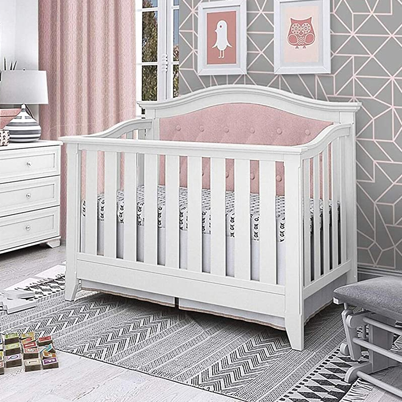 Belle Isle White 4 in 1 Convertible Crib With Pink Linen