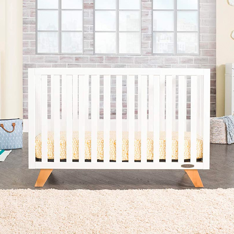 Child Craft Natural Wood and White Mid-century Convertible Crib