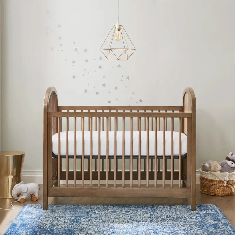Modern Rounded Convertible Crib With Wood Frame