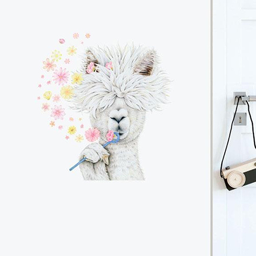 Alpaca With Flowers Wall Sticker Decal