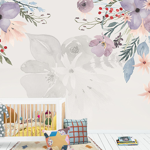 Boho Chic Watercolor Flowers Mural