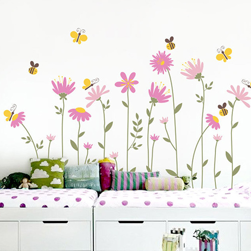 Flowers With Bees and Butterflies Wall Decal