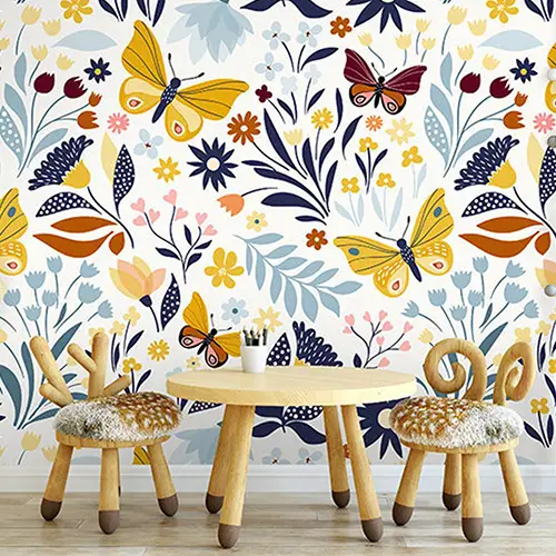 Flowers and Butterflies Removable Wallpaper