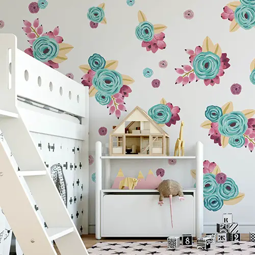 Gold, Purple, and Teal Flower Wall Sticker