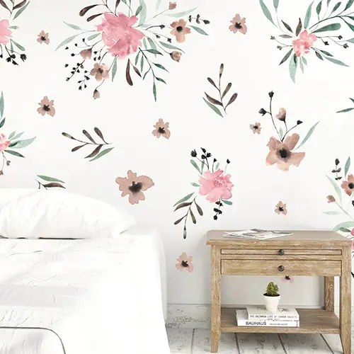 Pink Watercolor Flowers Wall Decal