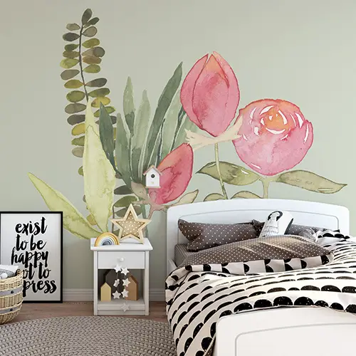 Watercolor Peonies Flower Bouquet Wall Decal