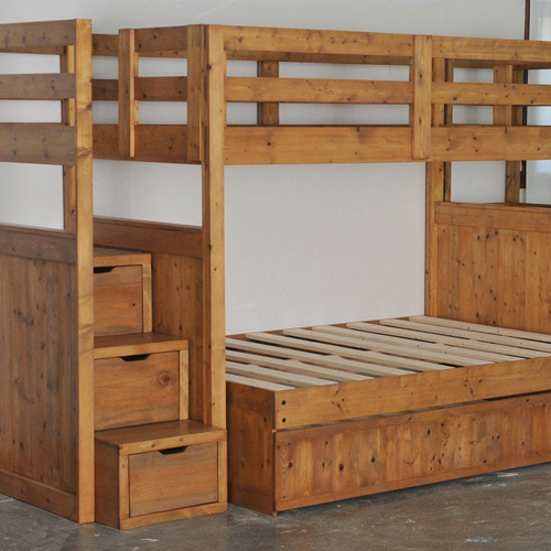 Twin Over Full Over Twin Trundle Solid Wood Bunk Bed