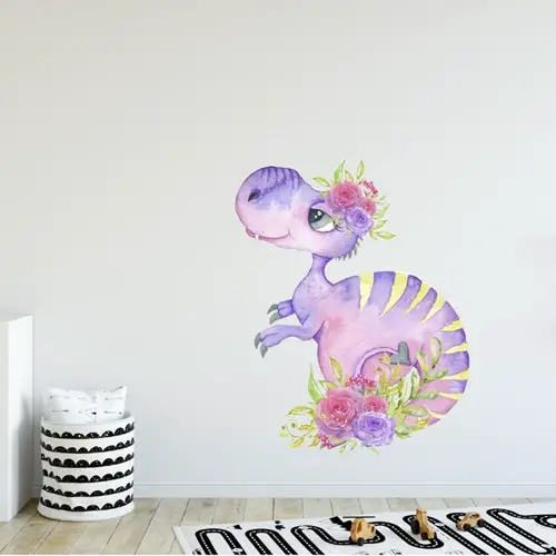 Cute purple dinosaur with flowers