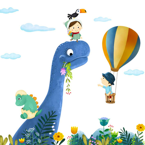 Dinosaur and hot-air balloons wall decals