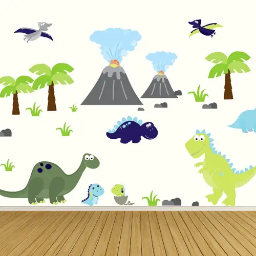 Dinosaurs and volcano wall decal