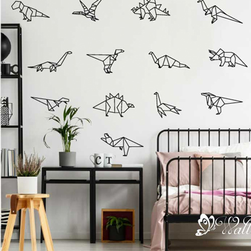 Geometric origami dinosaurs wall decal