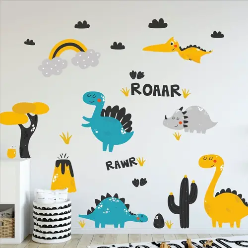 Yellow and blue dinosaurs wall stickers