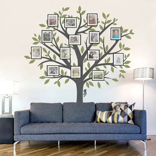 Family tree wall decal with woodpecker