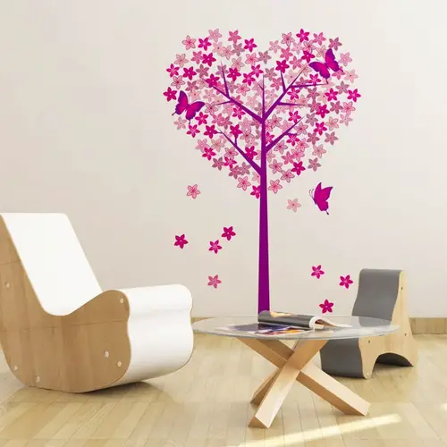 Flowering pink love tree vinyl wall art
