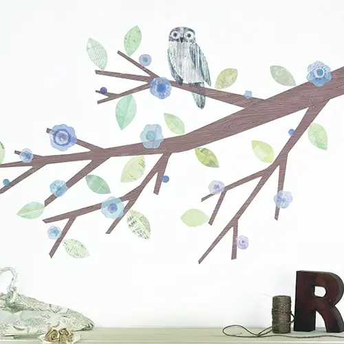 Branch with owl wall decal