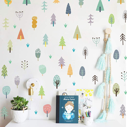 Colorful forest of trees wall decal