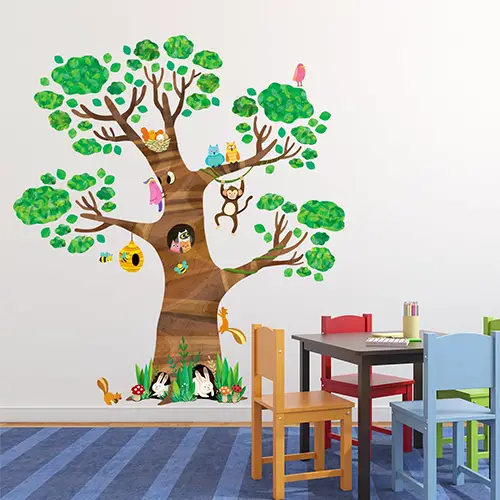 Giant tree with animals wall decal