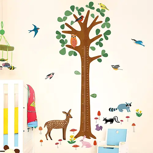 Tree growth chart with animals wall decal