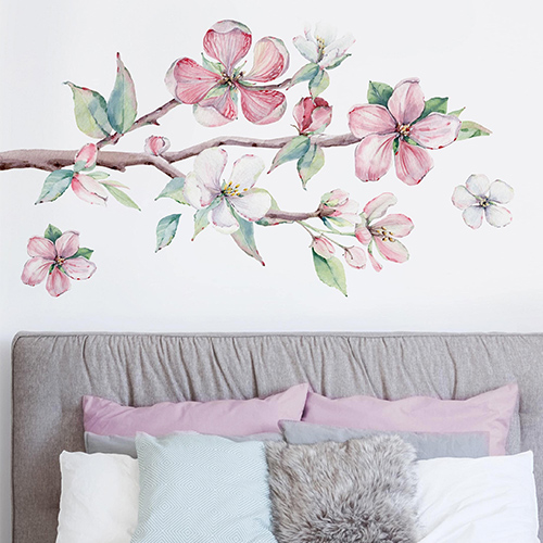 Watercolor cherry blossom tree branch