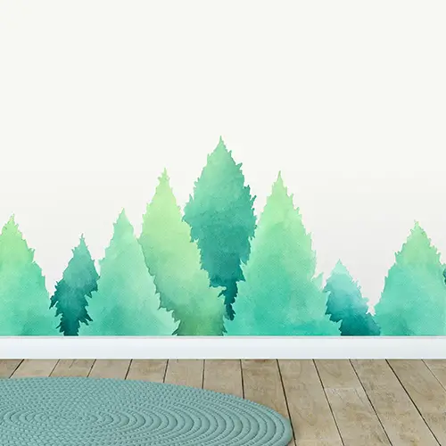 Watercolor green spruce trees wall decal