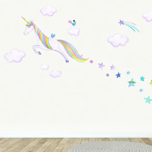 Colorful Flying Unicorn and Stars