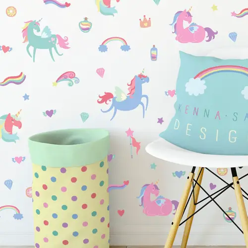 Colorful Unicorns World Wall Decals