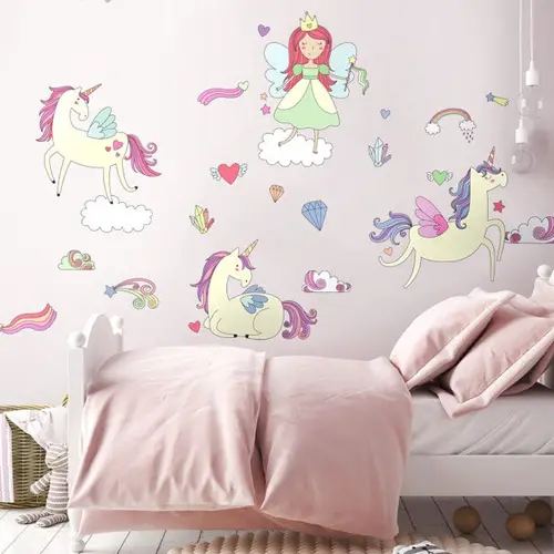 Gusuhome Unicorn Wall Stickers for Girls Bedroom Galaxy Unicorn Wall Decal Stickers for Kids Removable Wallpaper Decals Art for Children Bedrooms Nursery Christmas Birthday Party Decoration 