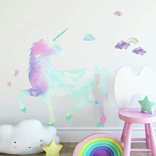 Galaxy Unicorn Peel and Stick Giant Wall Decal With Glitter