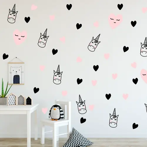 Pink and Black Unicorn Wall Decals