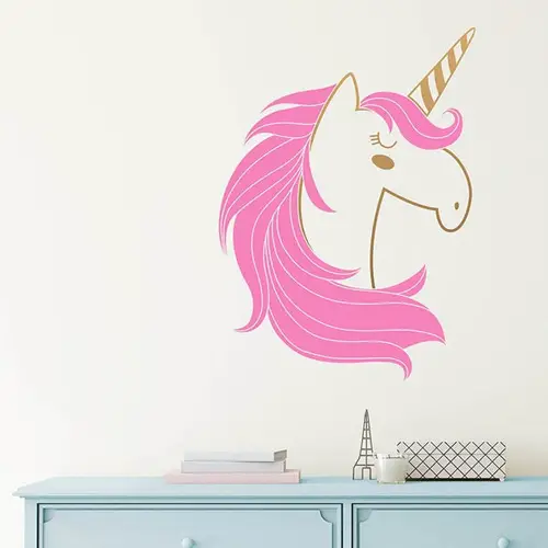 Pink and Gold Unicorn Head Wall Decal