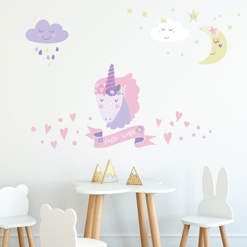 Purple Unicorn Head With Stars and Moon