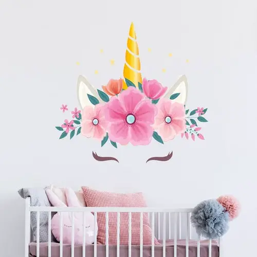 Unicorn With Floral Crown Wall Decal