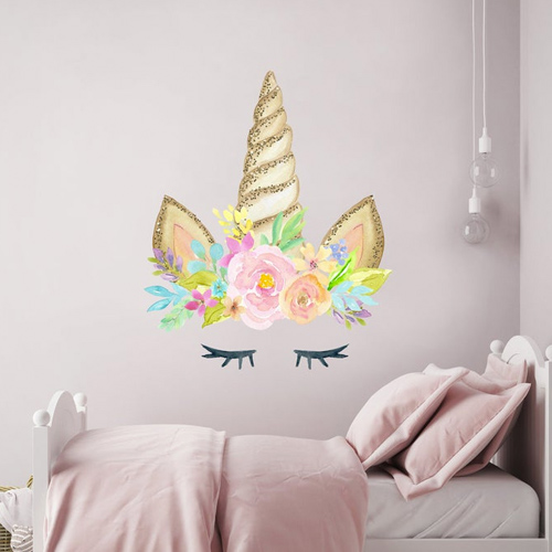 Watercolor Unicorn Head With Floral Crown