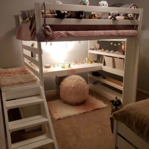 wood bunk bed with desk and drawers