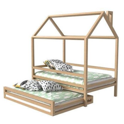 Toddler Montessori House Bed With An Extra Bed Under