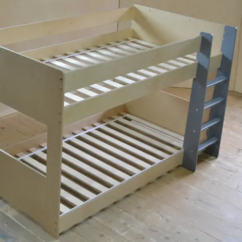 Handmade wooden low-bunk bed for toddlers