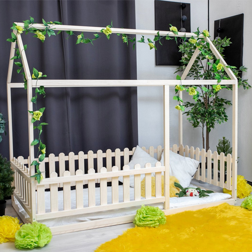 kid's wooden floor bed with slats