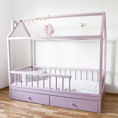 Montessori style house bed with storage drawers