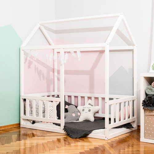 Painted Montessori floor bed with slats